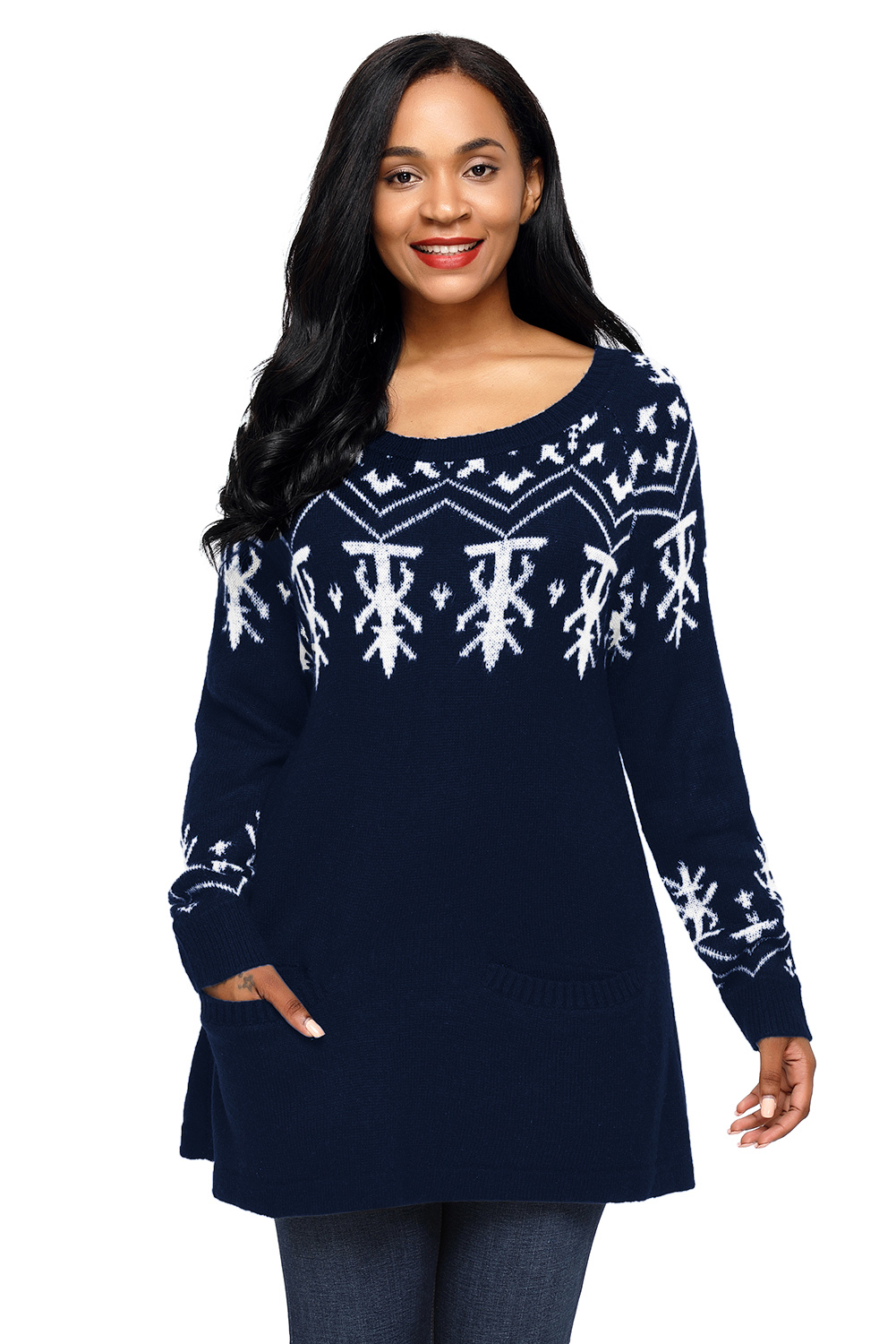 BY27720-5 Navy A-line Casual Fit Christmas Fashion Sweater